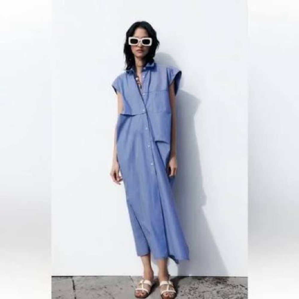 Zara Blue Button-Up Maxi Dress - Picture 4 of 5